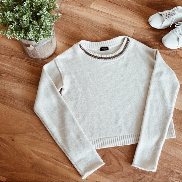 True Religion Cream Ivory Pullover Sweater Chain Neck Knitted Cozy Outerwear S - Picture 1 of 6